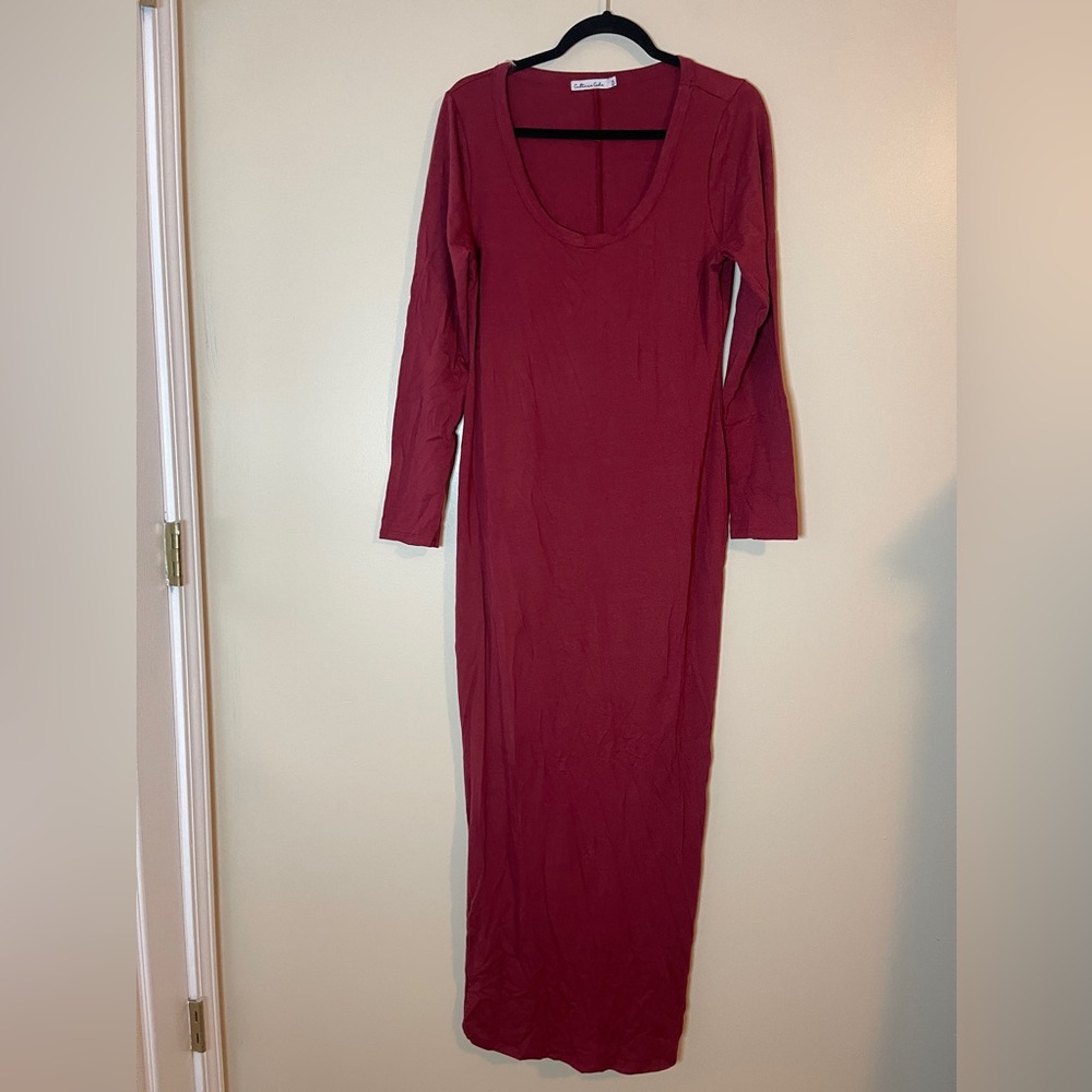 Culture Code Maxi Dress Size XL Burnt Red Long Sleeve Bodycon